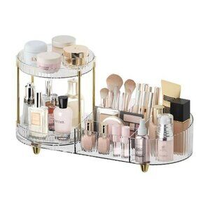 Rotating Makeup Organizer Vanity Perfume Tray Skincare Holder Clear Storage